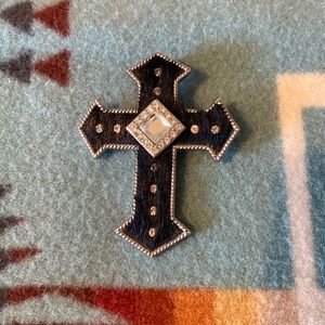 Cow Hide Cross Necklace Pendent